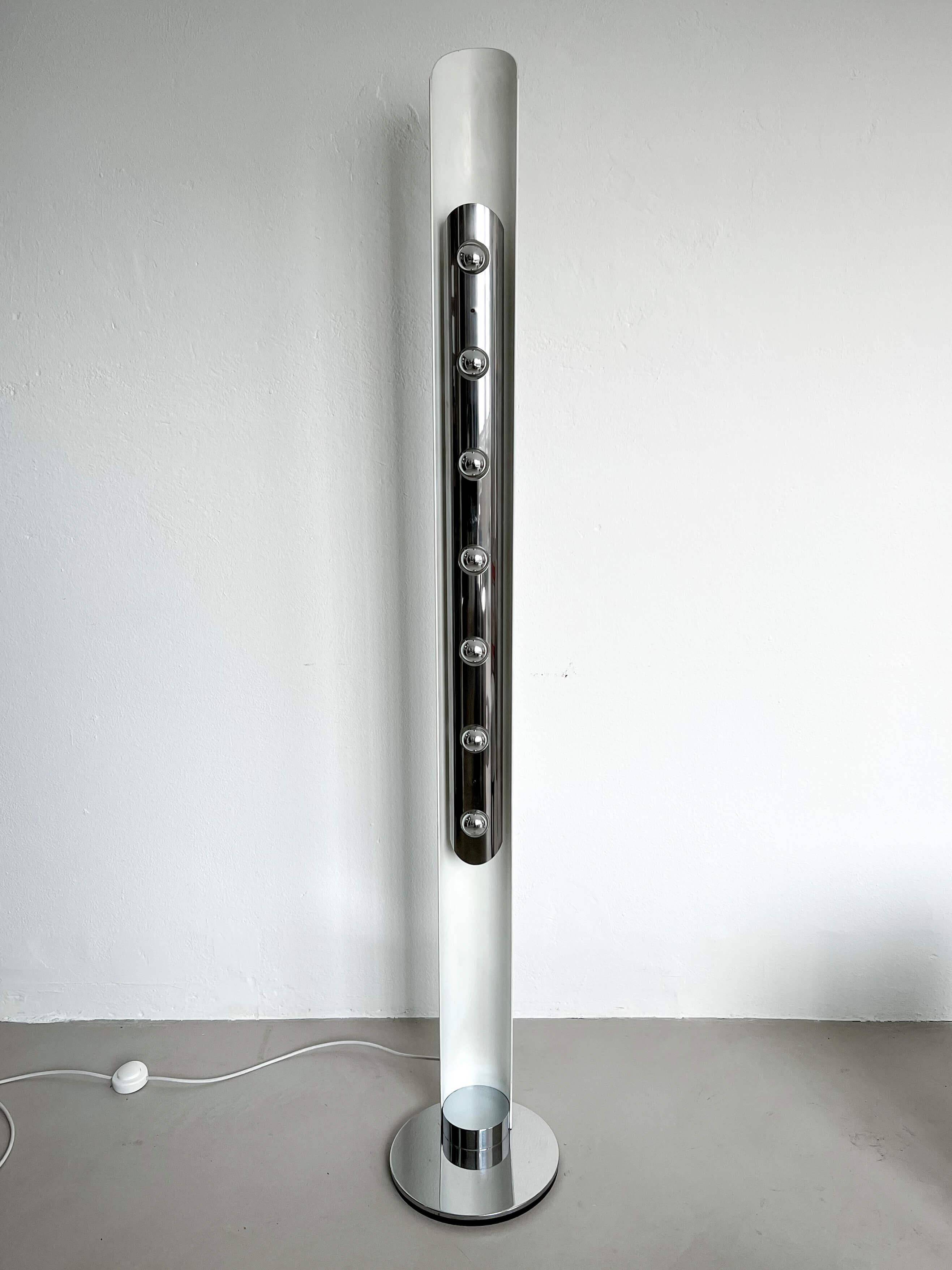 Vintage Italian Chromed Space Age totem lamp by Enrico Tronconi, made in Italy