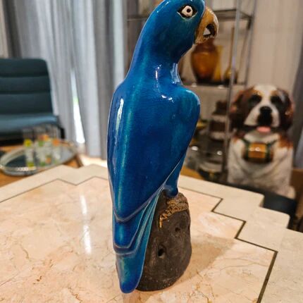 Turquoise glazed faience parrot statuette 23 cm