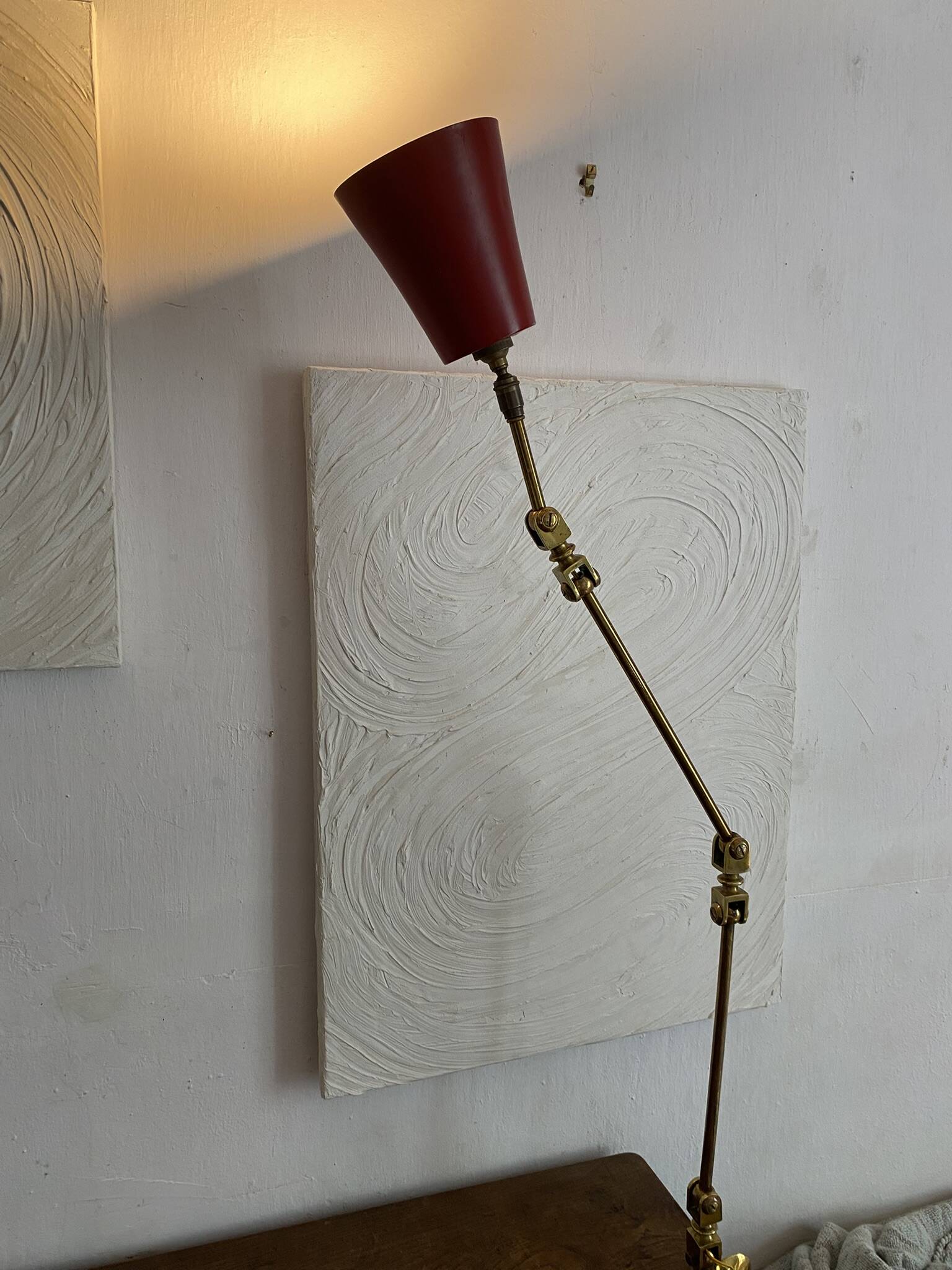 Lampe d'atelier 3 bras, en laiton ,design indus années 50-60