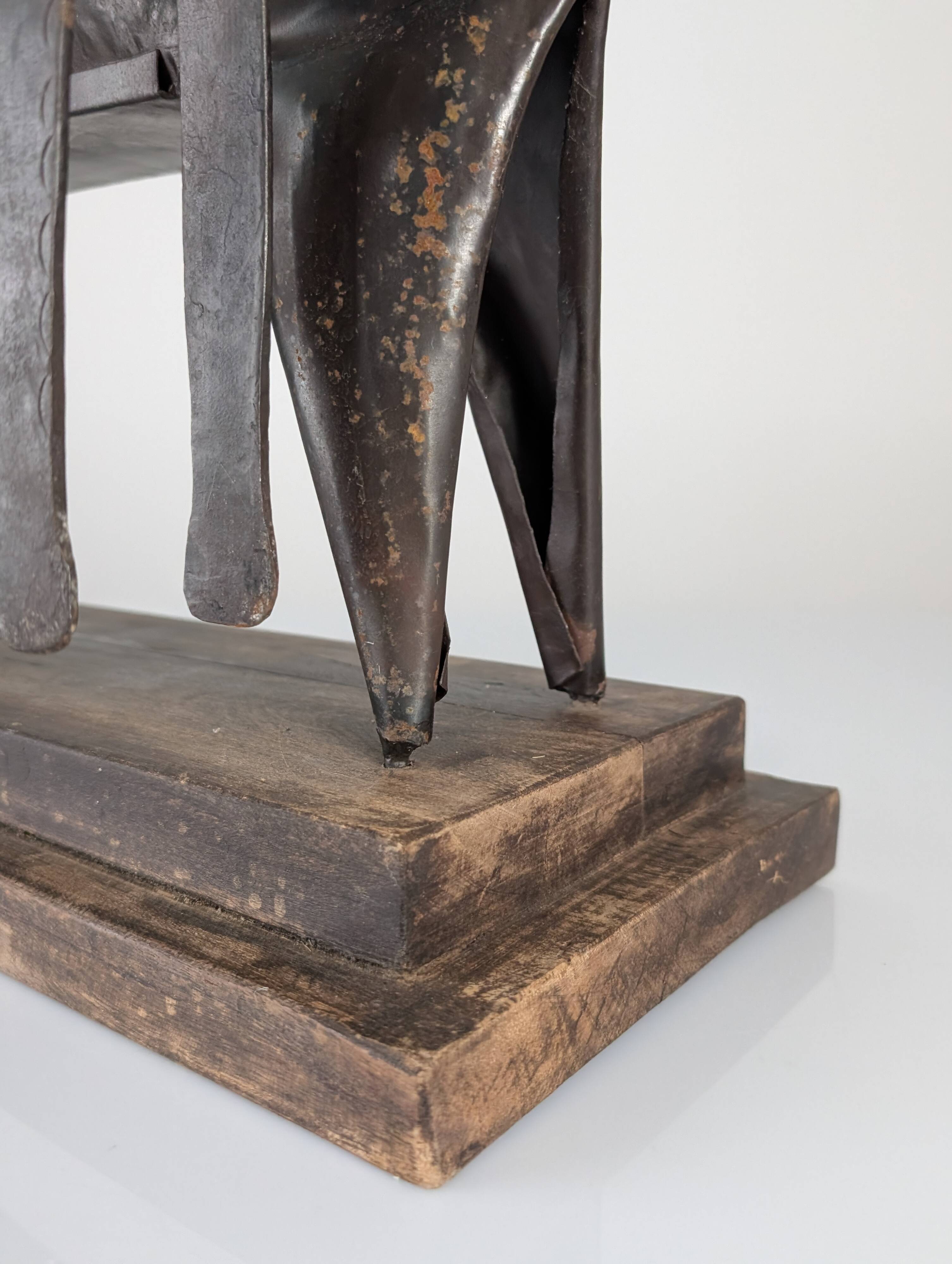 Brutalist Ram Shaped Fireplace Tool Set in Hand Forged Metal