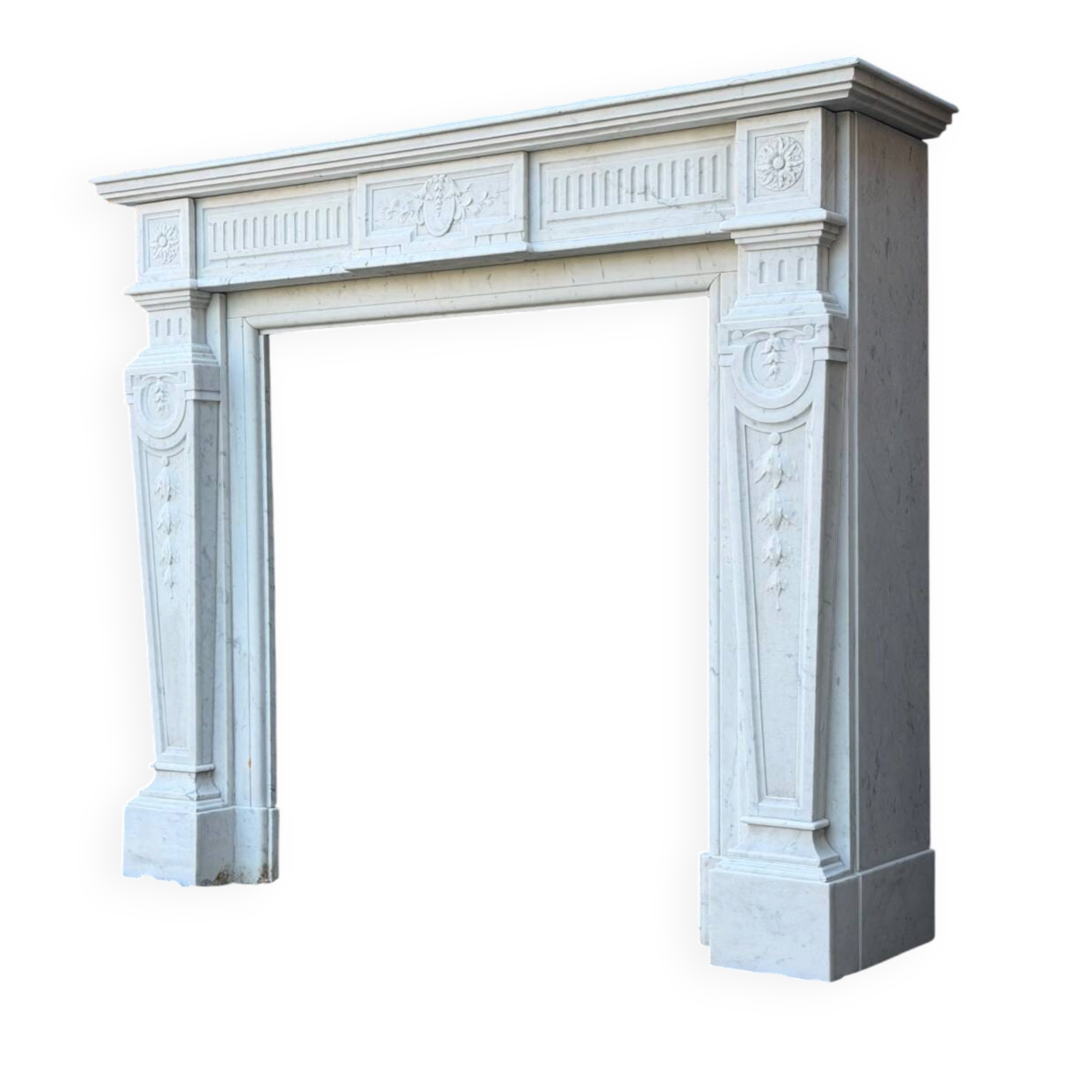Louis XV style fireplace in white Carrara marble circa 1880