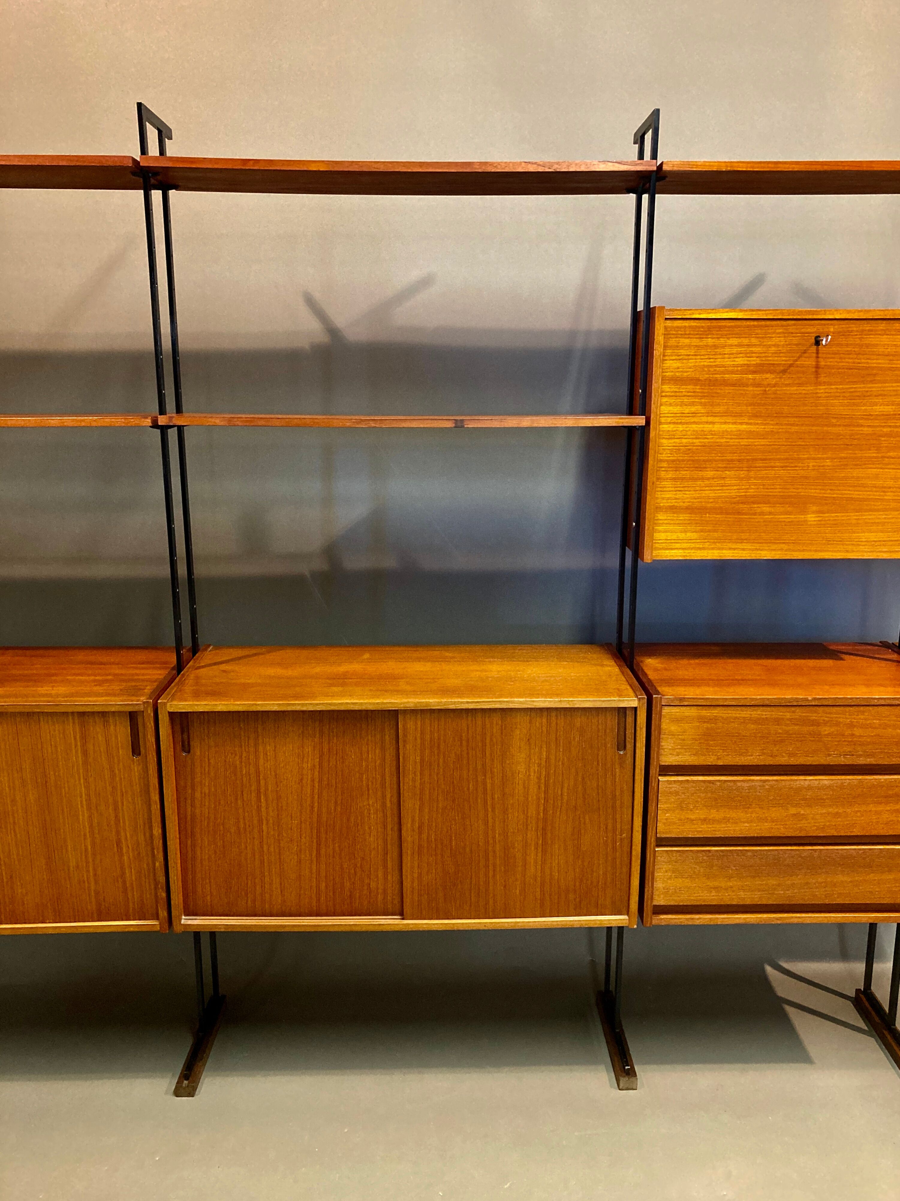 Flexible shelf teak and metal design scandinavian 1950