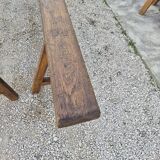 Pair of rustic solid oak farm benches 19th century - 2m90