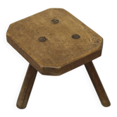 Tabouret en chêne primitif Wabi Sabi antique