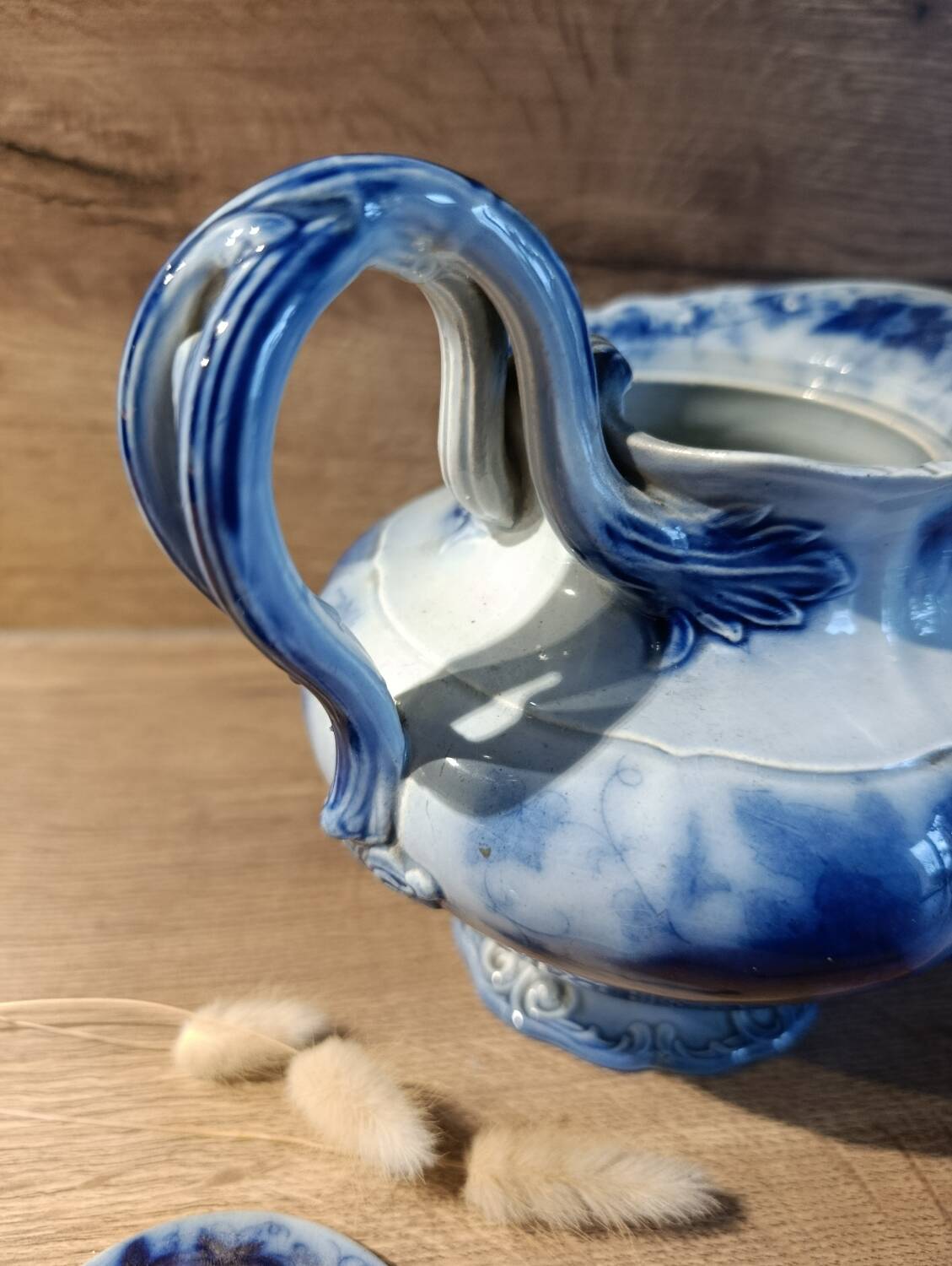 Antique blue teapot model Bryonia late 19th century Sarreguemines