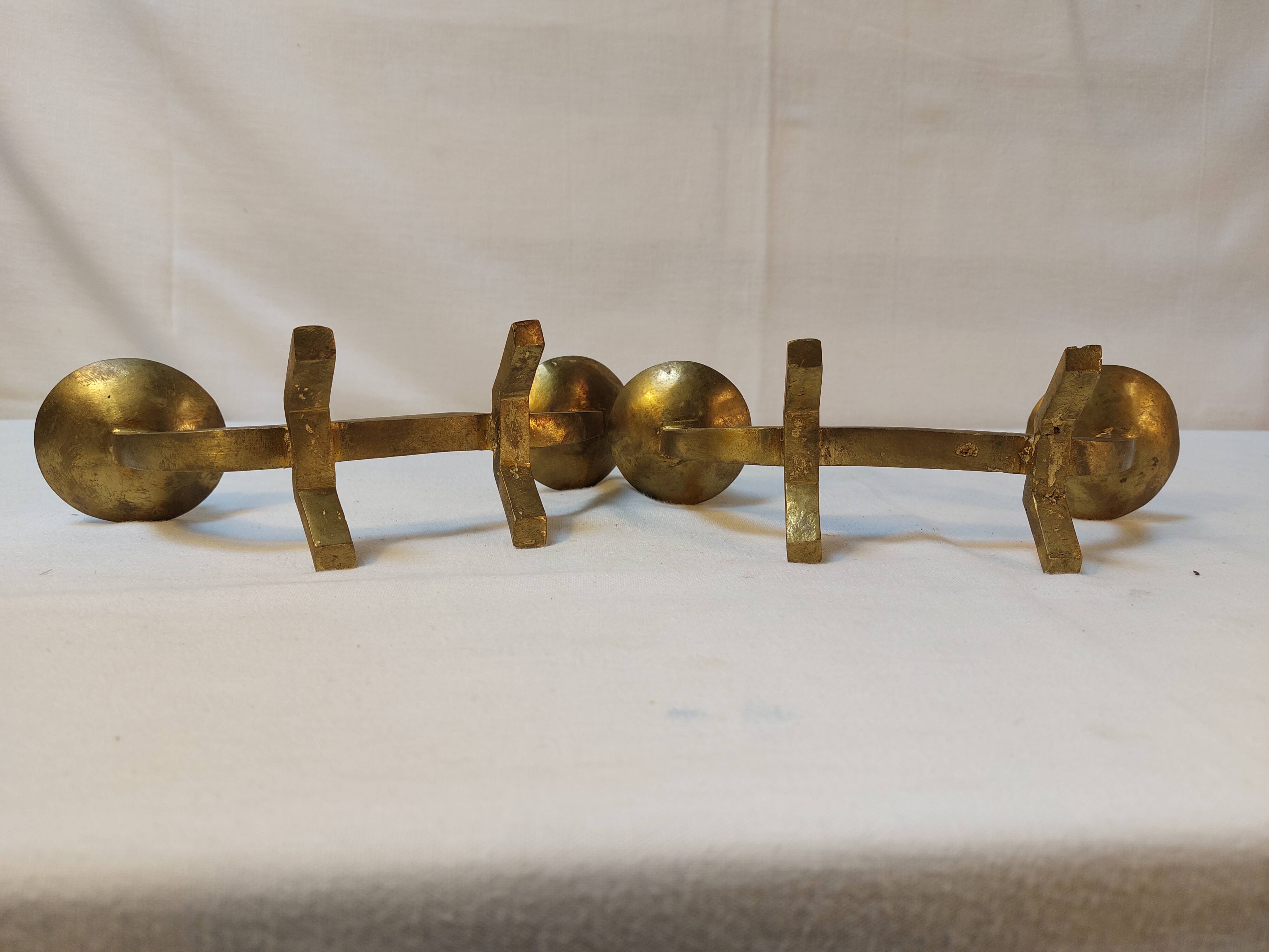 Pair of brutalist candlesticks in solid brass - 1960s