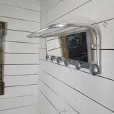 Aluminum wall coat rack with pivoting mirror from the 60s