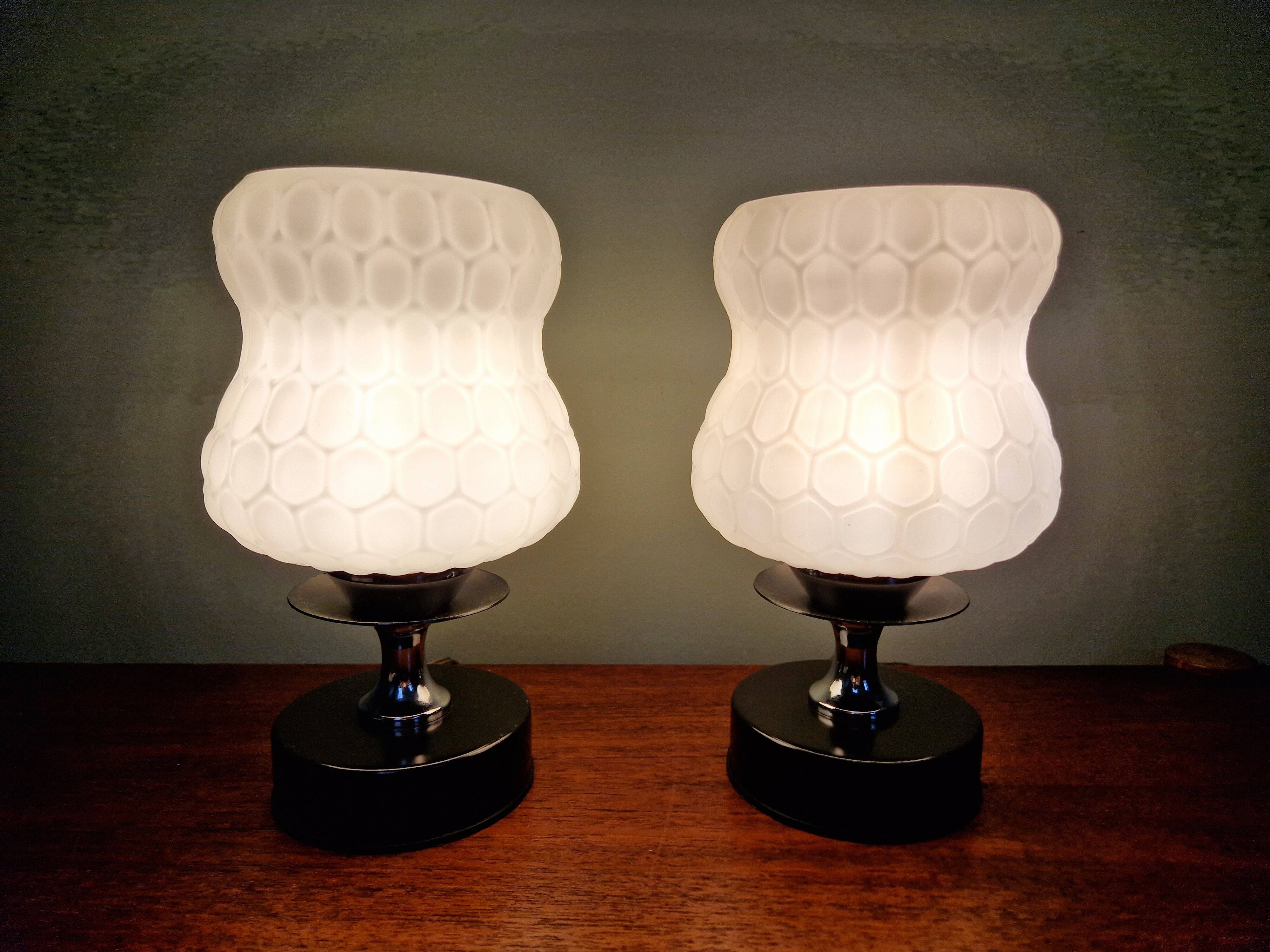 Pair of glass bedside lamps, 1970s