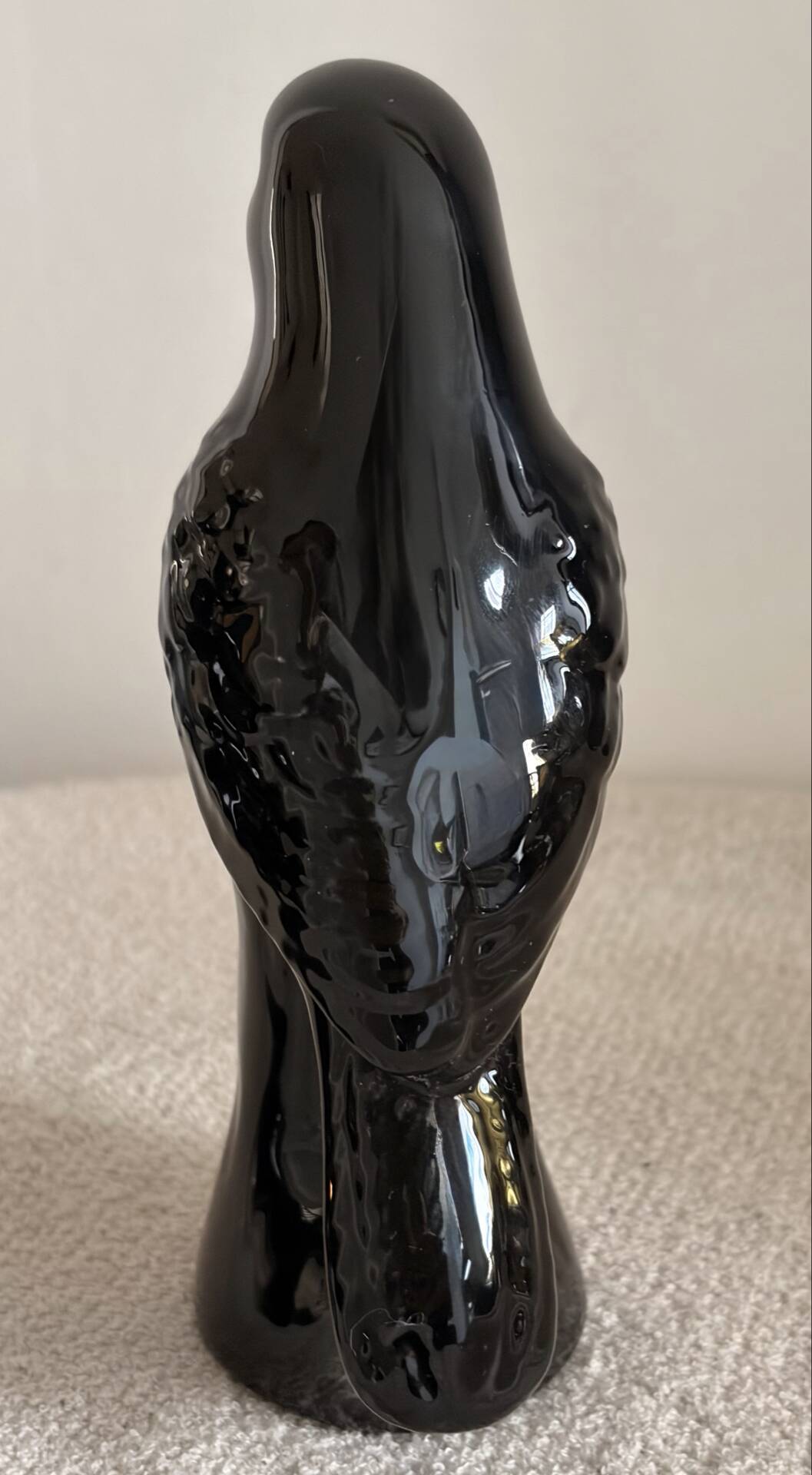 Pair of Mid-Century Gloss Black Ceramic Bird Figurines (Ravens/Crows)
