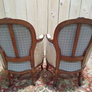 Pair of armchairs - Louis XV style bergères in silk.