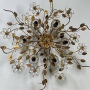 Floral chandelier Banci Firenze with 6 lights, coloured glass and gold metal.