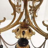 Candélabre d’onyx noir bronze et cristaux France années 1940.