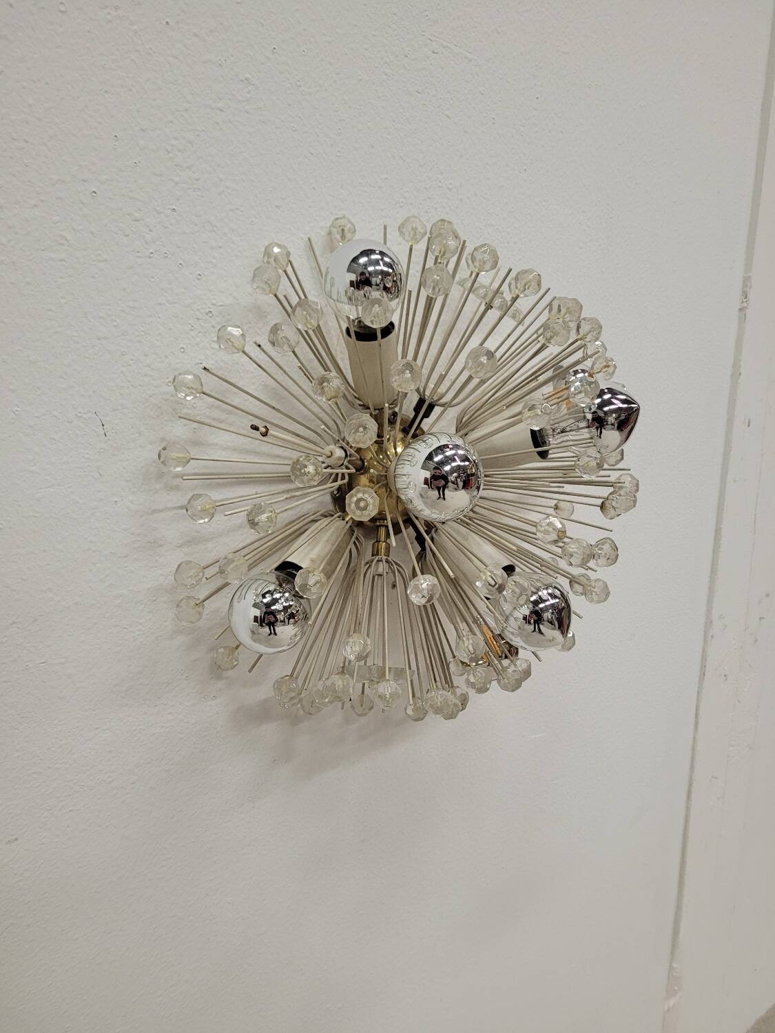 Vintage sputnik wall lamp emil stejnar in brass and glass 1960s