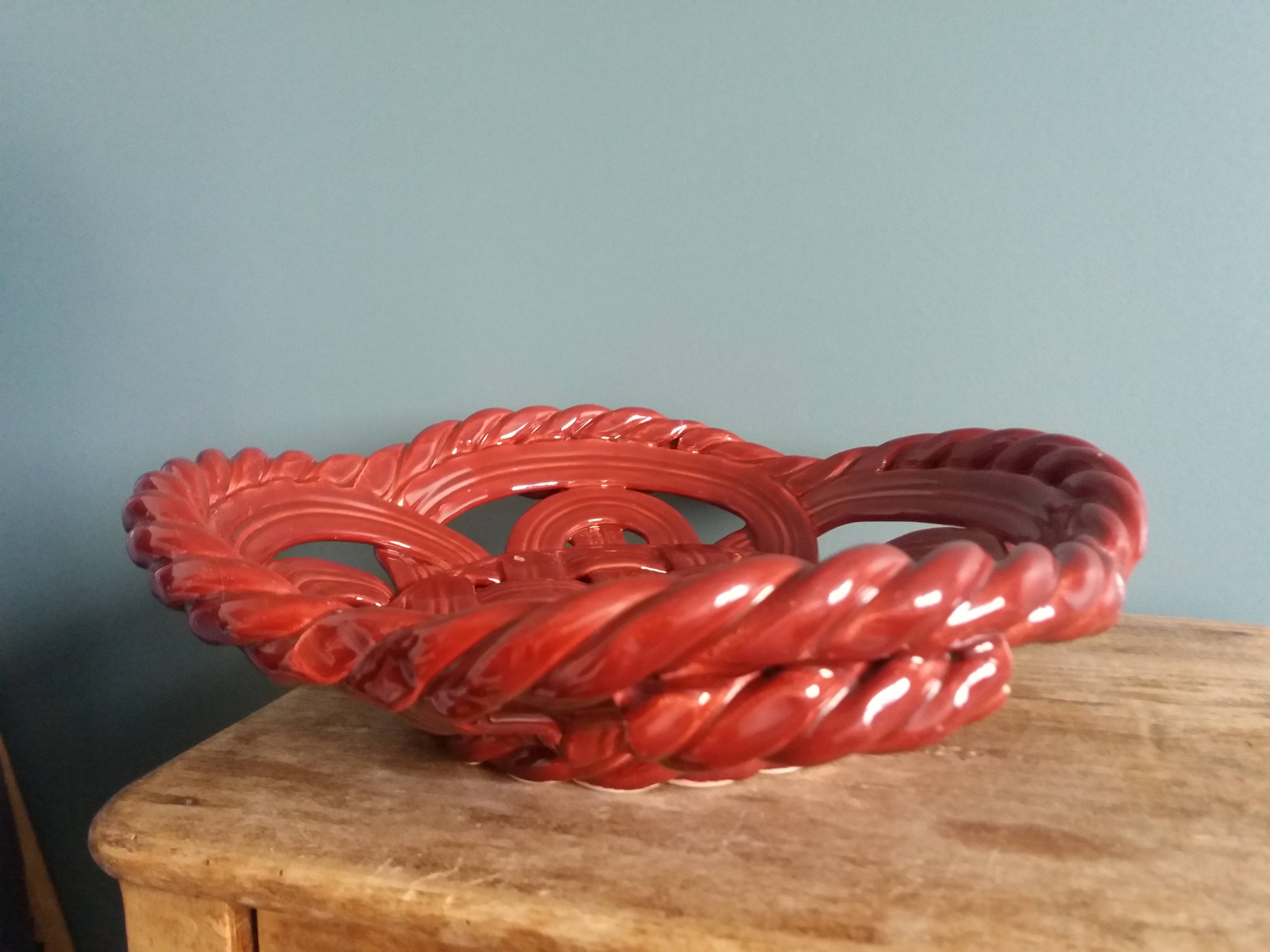 Fruit bowl, woven ceramic basket, Vallauris