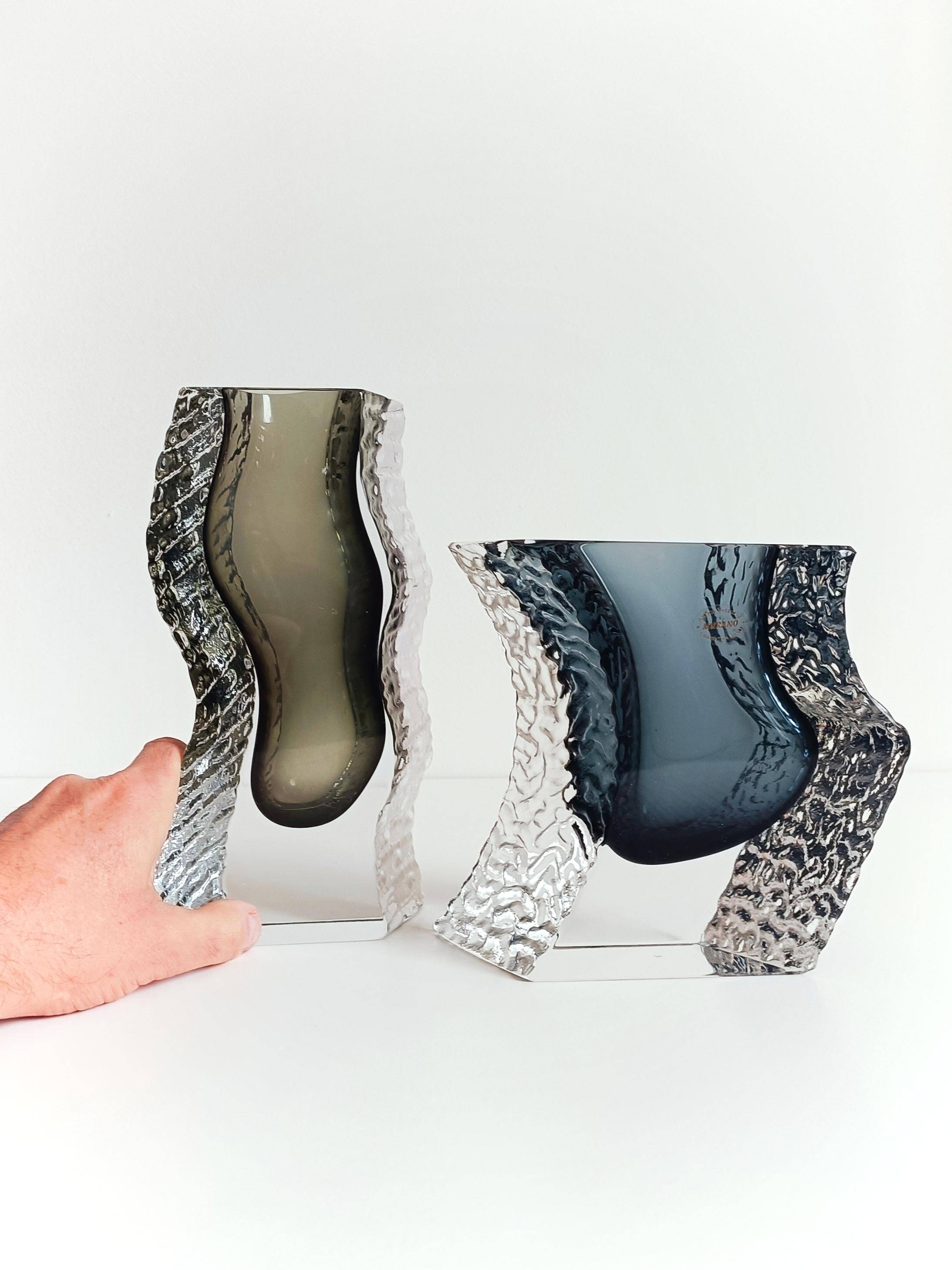 Alessandro Mandruzzato Murano Glass Vases, Hand-Blown, Italy, 1970s