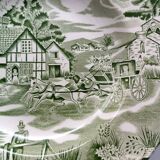 6 french ceramic luneville soup plates, green and ivory