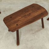Set of free-form elm coffee table and brutalist style stools