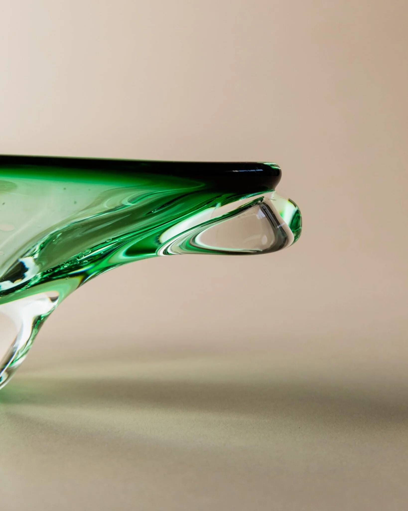 Green Murano Glass Bowl, Hand-Blown Italian 1970s Vide Poche with Organic Shape