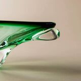 Green Murano Glass Bowl, Hand-Blown Italian 1970s Vide Poche with Organic Shape