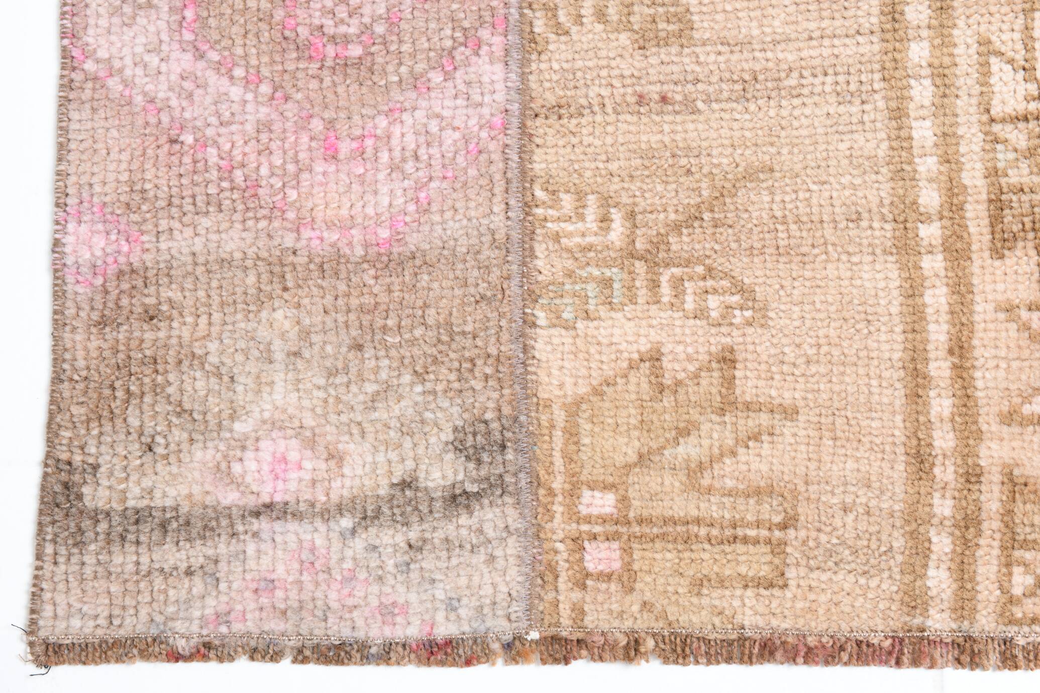 2x9 Turkish Pink & Brown Hallway Vintage Runner Rug, 77x270Cm