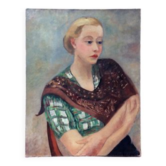 Tableau 40's "La femme blonde rêveuse"