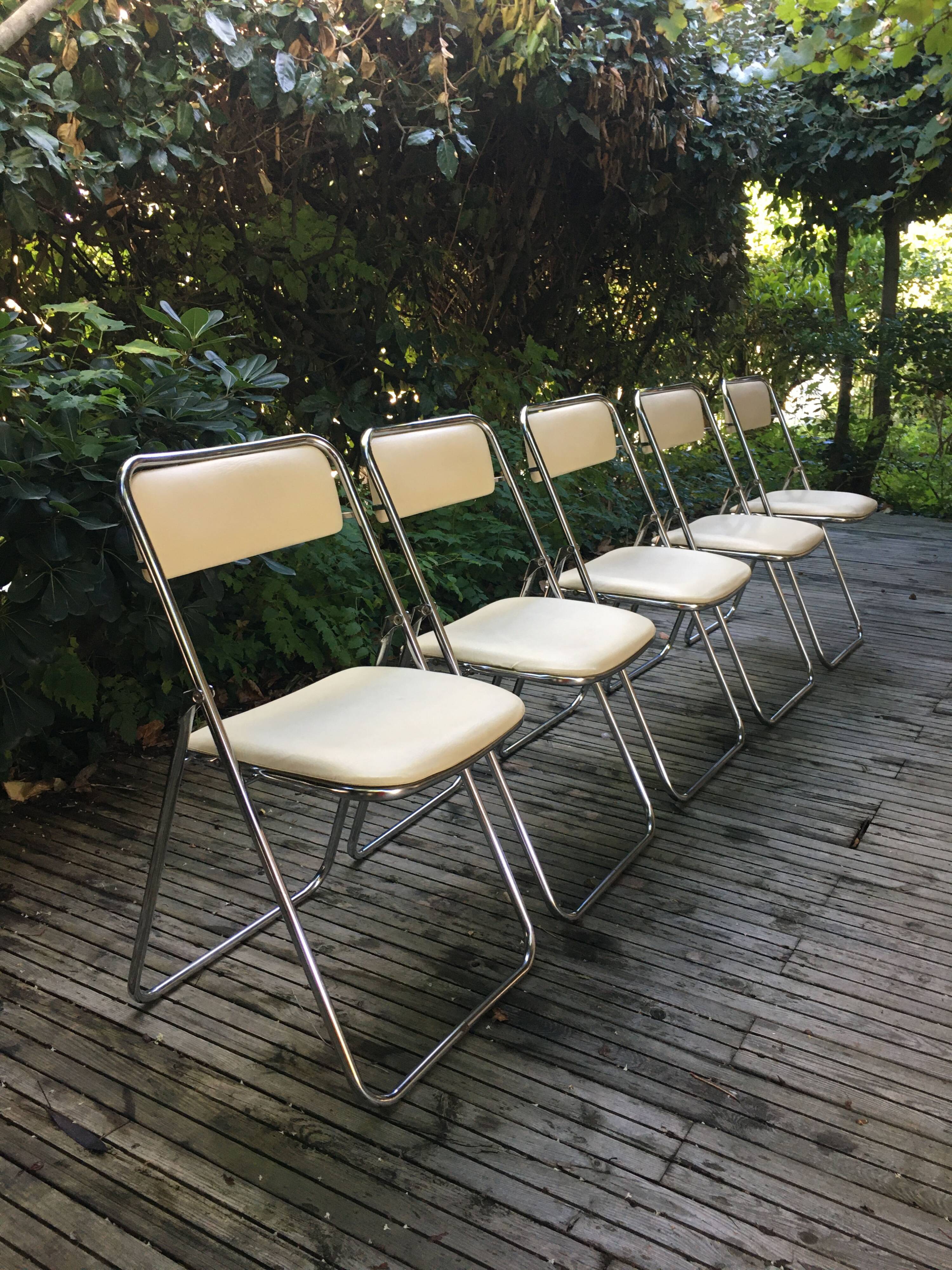 Set of 5 folding chairs 1970 chrome