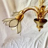 Vintage chandelier in gold metal and mother-of-pearl petals - 5 branches