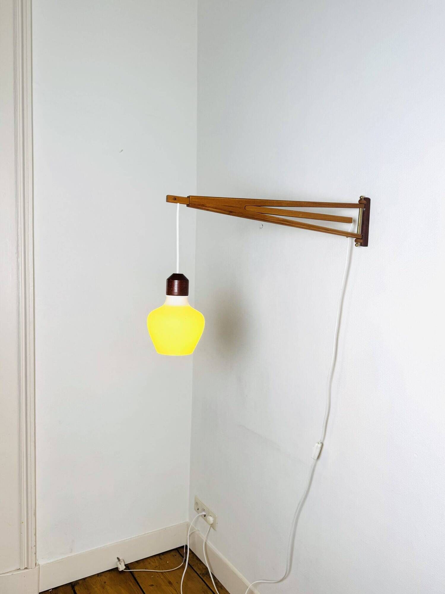 Large Extendable Swivel-Arm Wall Lamp In Wood And Opal Glass, Sweden 1950S