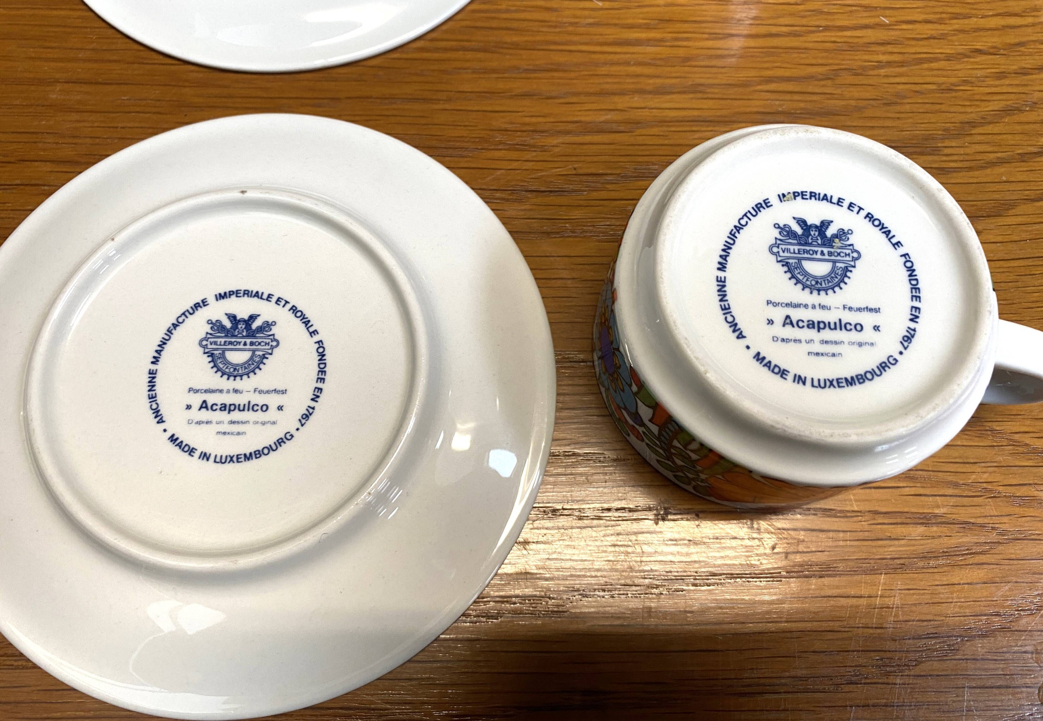 Set of 4 Mokka cups and saucers, acapulco design by villeroy & boch.