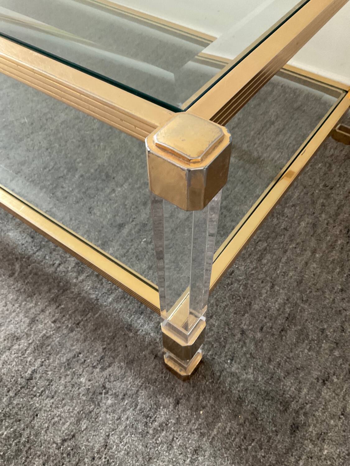 Vintage lucite and brass coffee table from the 70s