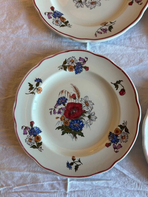 Lot de 6 assiettes vintage Saint-Clément – Décor floral – Très bon éta