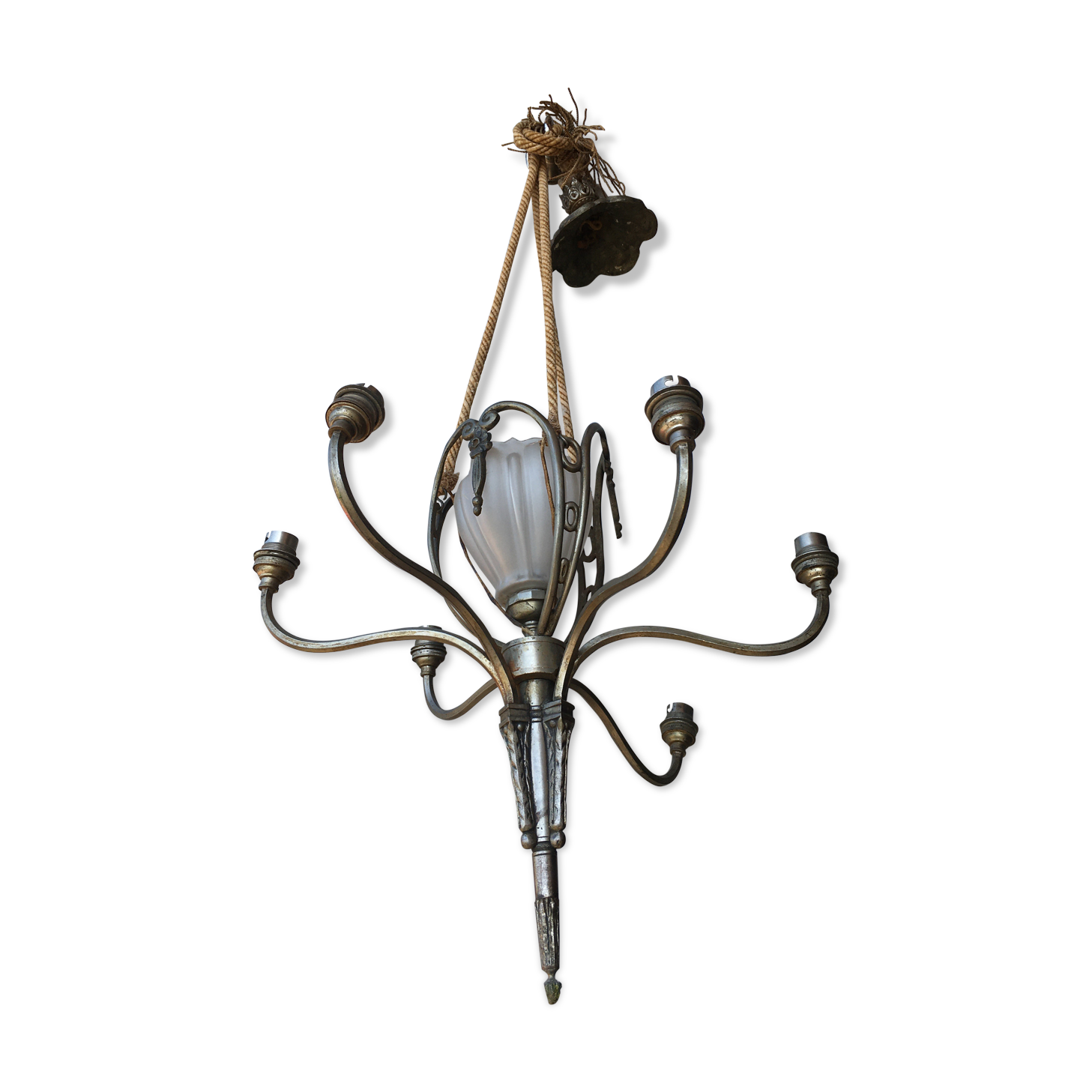 Silver bronze chandelier art nouveau