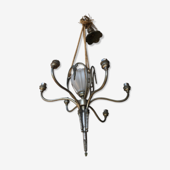 Silver bronze chandelier art nouveau