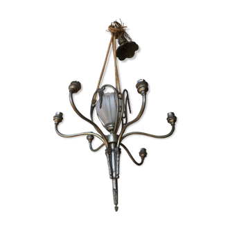 Silver bronze chandelier art nouveau