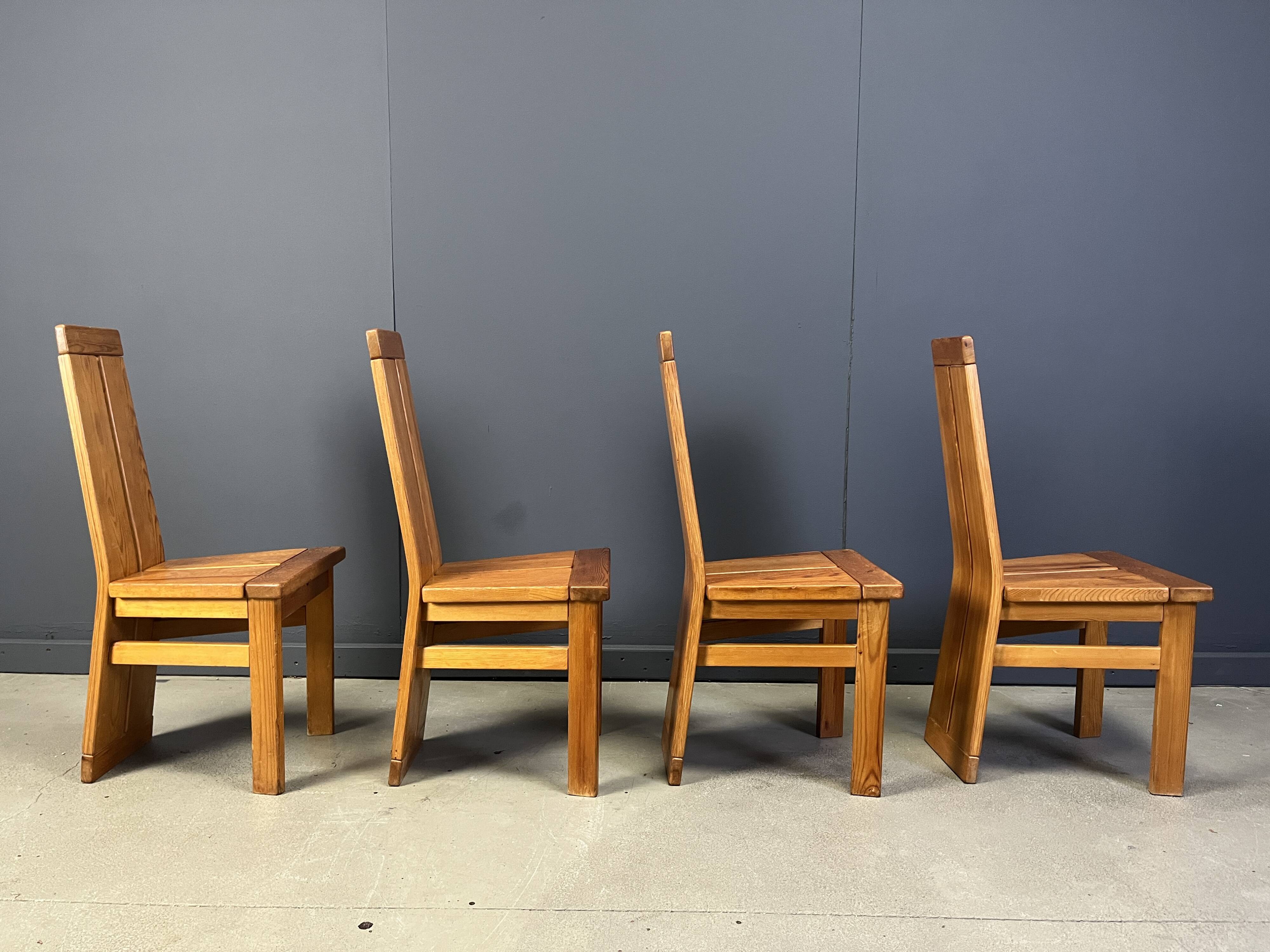 Set of 4 oak brutalist dining chairs, 1970s
