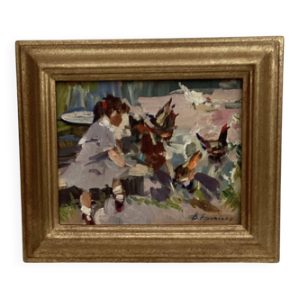 Oil painting on canvas mounted on cardboard, dimensions: 28x33 cm-