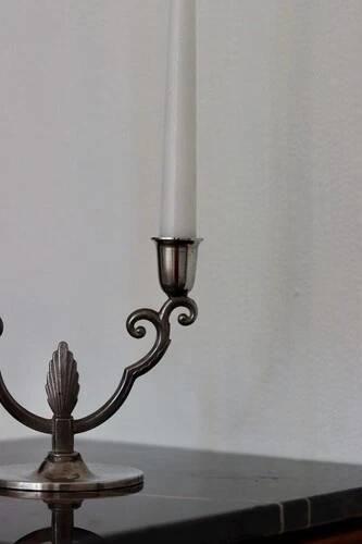 Vintage Pewter Double-Arm Candelabra – Art Nouveau Style Candle Holder