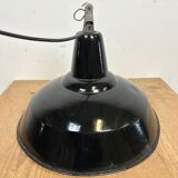 Industrial Black Enamel Factory Lamp with Cast Iron Top, 1960s