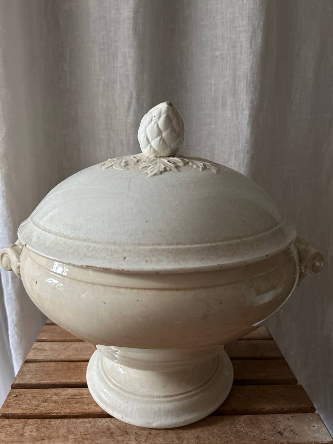 White iron earthenware soup tureen from Digoin and Sarreguemines late 19th century