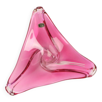 Vintage Pink Crystal Bowl Val Saint Lambert 1960s