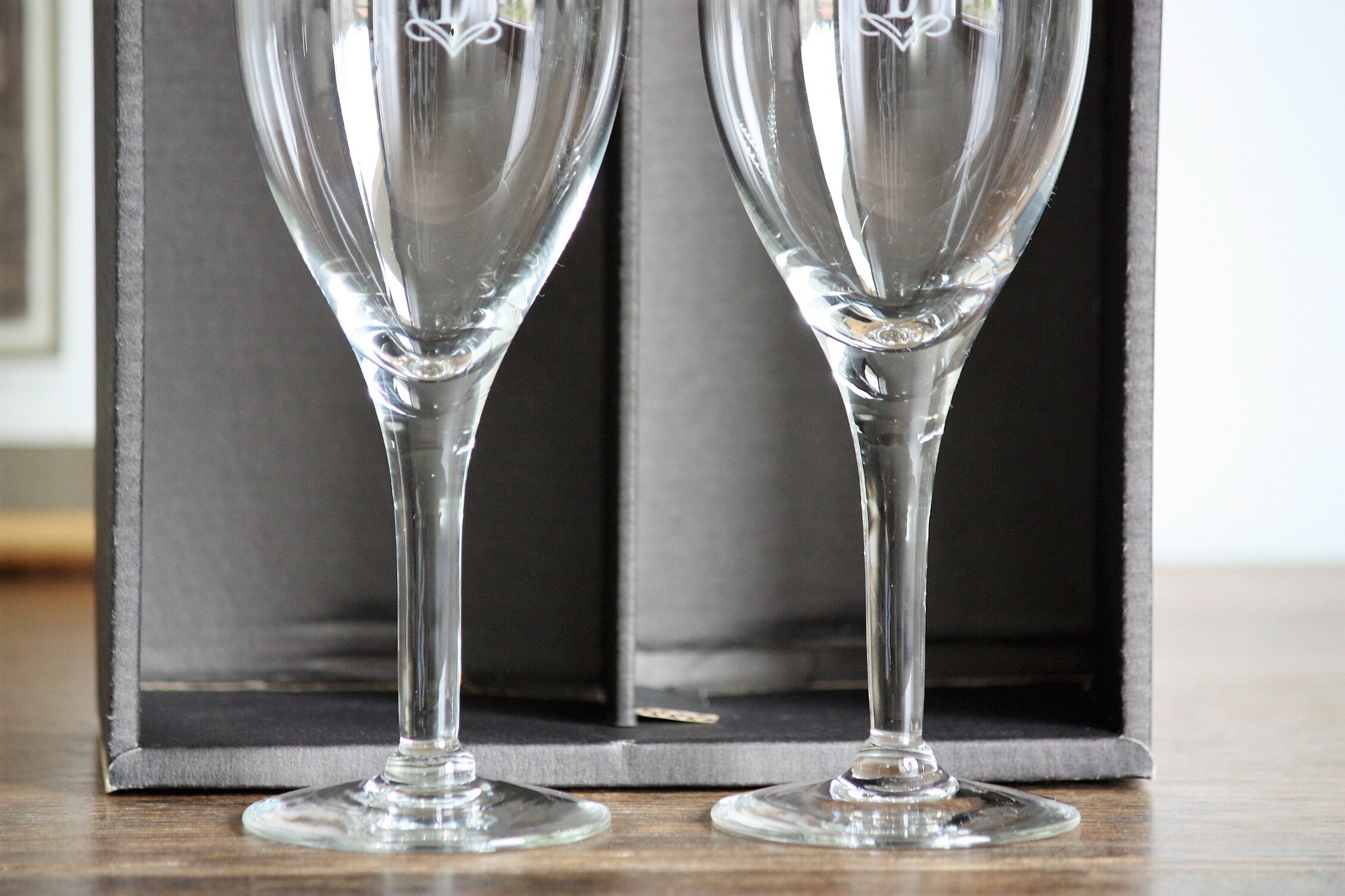 2 "D" monogrammed wine glasses