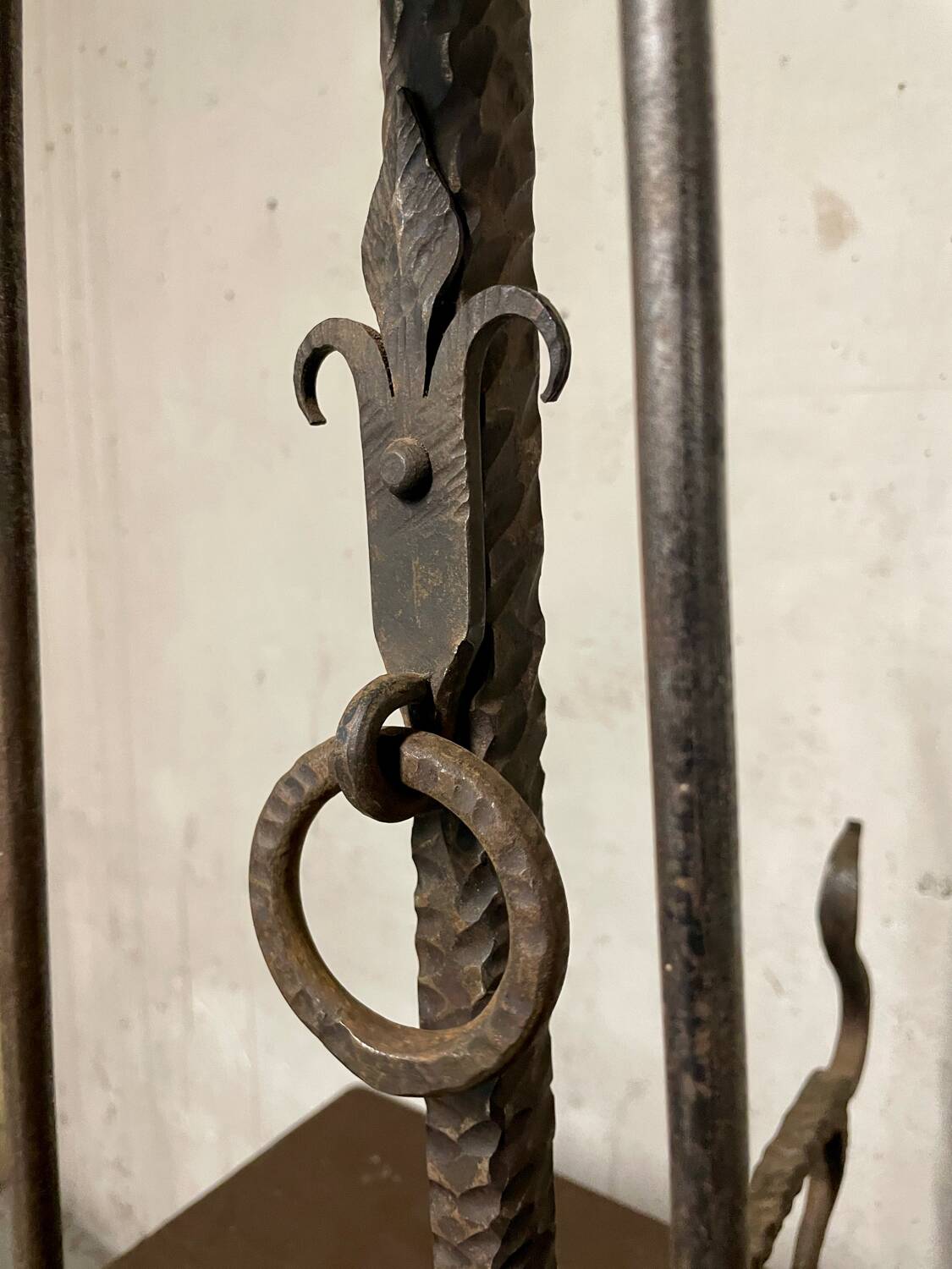 Brutalist folk art fireplace utensil holder