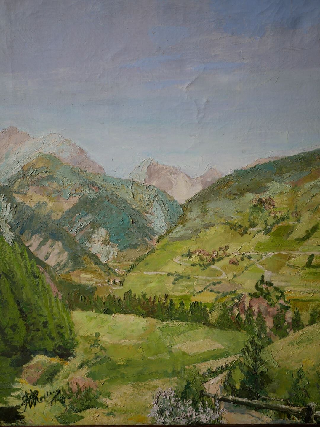 Old framed oil on canvas, Brunissard Valley - Queyras - Hautes Alpes
