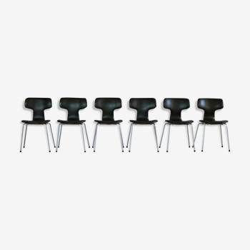 Six chaises « marteau » vintage par Arne Jacobsen pour Fritz Hansen
