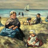 Johannes Evert Akkeringa (1861-1942). “Children playing on the beach”. Famous Dutch artist.