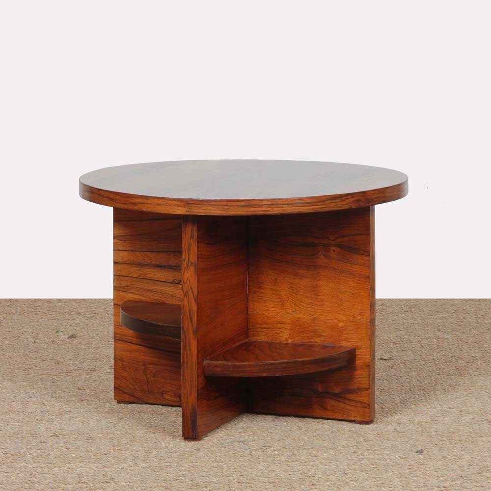 Table basse ronde en noyer et palissandre, XXe siècle