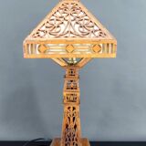 Important Carved Wood Lamp, USA, A&C, Prairie School, c. 1900-1920