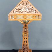 Important Carved Wood Lamp, USA, A&C, Prairie School, c. 1900-1920