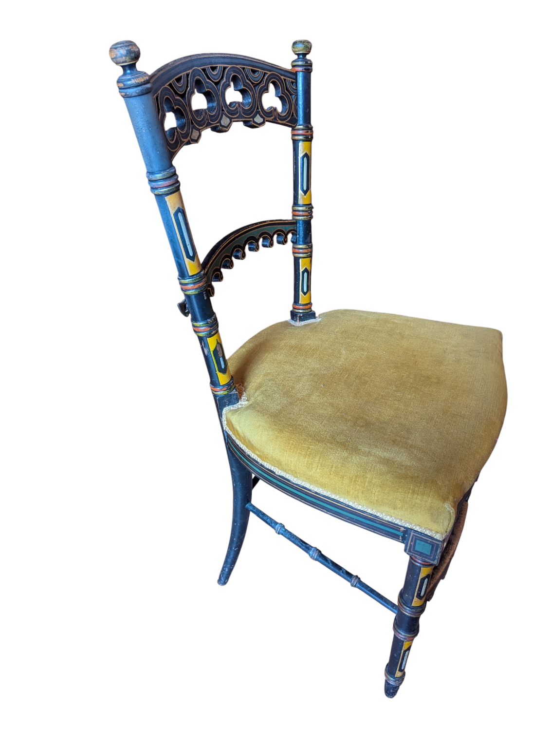 Napoleon III Neo-Gothic "Troubadour" Chair - Polychrome Decor 19th Century