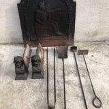 Stylish fireplace set with plate and andirons